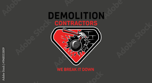 Demolition Contractors Logo with Bomb Icon.