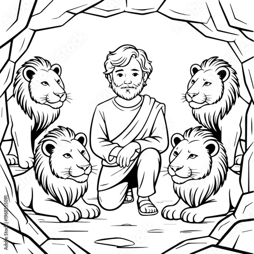 Daniel in the lions den coloring page for kids