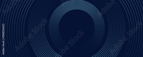 Blue abstract background with glowing circles. Swirl circular lines pattern. Geometric spiral. Twirl element. Modern graphic design. Futuristic technology concept. Vector illustration
