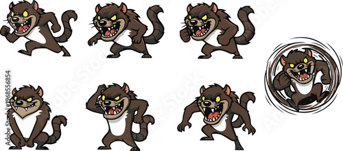 vector illustration of tasmanian devil funny cute cartoon mascot character cartoon with 7 poses