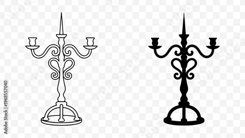 Candelabra, Victorian candlesticks, luxury candle holders, ornate metalware isolated on Transparent Background