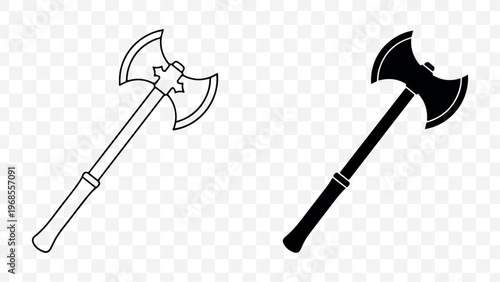 Ax icons, axe symbols, battle axe, hatchet signs, 2 icons isolated on Transparent Background