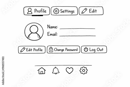 User interface for profile management with icon buttons and edit options