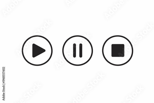 Play pause stop icons on white background