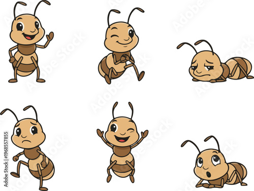 vector illustration of termite funny cute cartoon mascot character cartoon with 6 poses 01