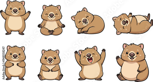 vector illustration of wombat funny cute cartoon mascot character cartoon with 8 poses 02