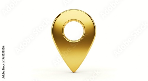 A shiny gold location pin icon on a white background for navigation and mapping purposes
