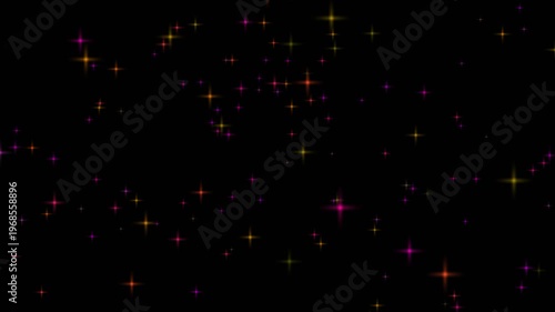 Loop bokeh background with light and colorful stars rising up on a dark background.Twinkle light stars blink looping animation on green background.Night starry skies with twinkling motion background.