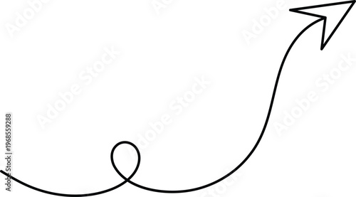 Arrow continuous line curved upward pointing right isolated on white background