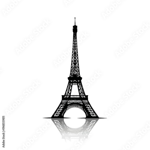 Eiffel Tower silhouette with reflection.