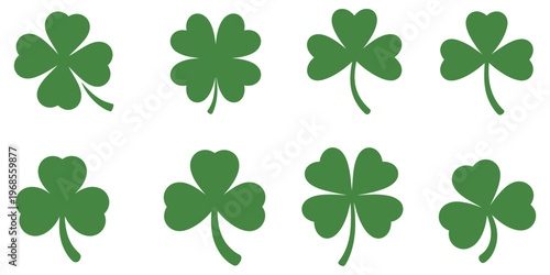 Clover leaf vector fresh green shamrock foliage icons in different shapes minimal botanical elements for nature theme design background decoration usage