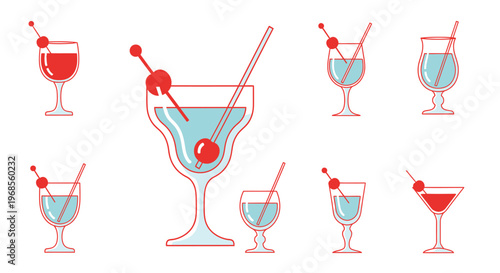 Concept of a vibrant assortment of classic and modern alcoholic beverages, perfect for menu design, party invitations, or elegant bar signage