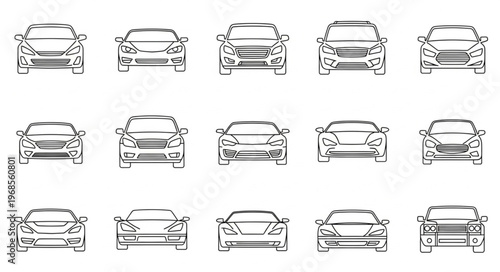 Collection of Front-View Car Sketches for Automotive Design.