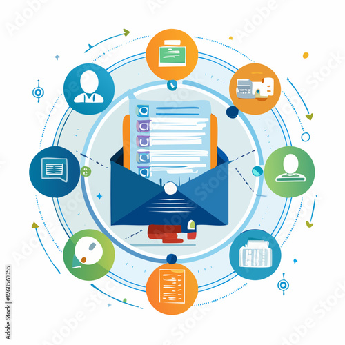 Comprehensive Digital Communication and Data Exchange System Illustration for Business Workflow Efficiency and Online Interaction