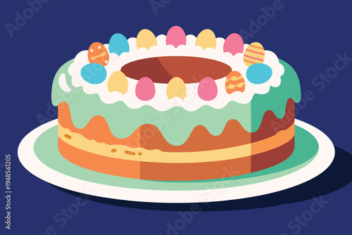 Easter Egg Decorated Tart Cake Illustration Creative Design Template Background 