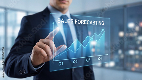 Sales forecasting business concept representing quarterly revenue projection trend analysis performance tracking and growth planning for corporate strategy financial planning and sales management