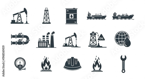 Oil and Gas Industry Icons - Production, Transportation, and Safety.