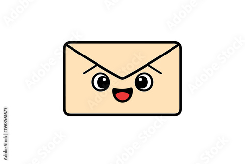 Smiling envelope character with big eyes and a happy mouth showing joy and friendliness in the design of a cute cartoon style