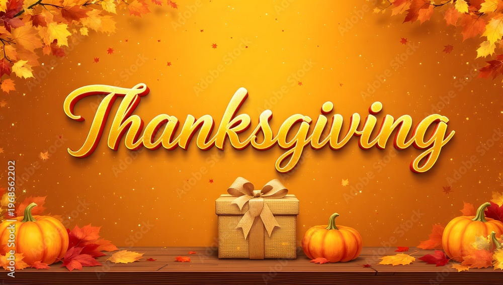 Naklejka premium Thanksgiving celebration with pumpkins and gift