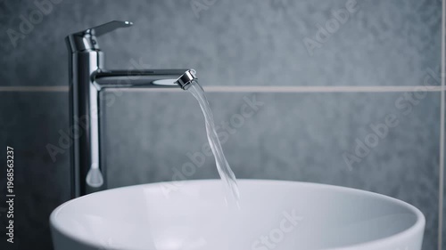 Covid testing at home, modern faucet running water into a white basin sink