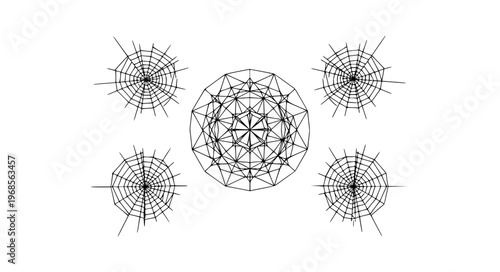 Geometric Cobweb Vector Icons with Radial and Mandala-Inspired Designs
