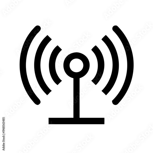 A black and white vector graphic of a radio wave transmitter icon