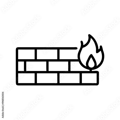 A minimalist vector graphic of a brick wall with a flame