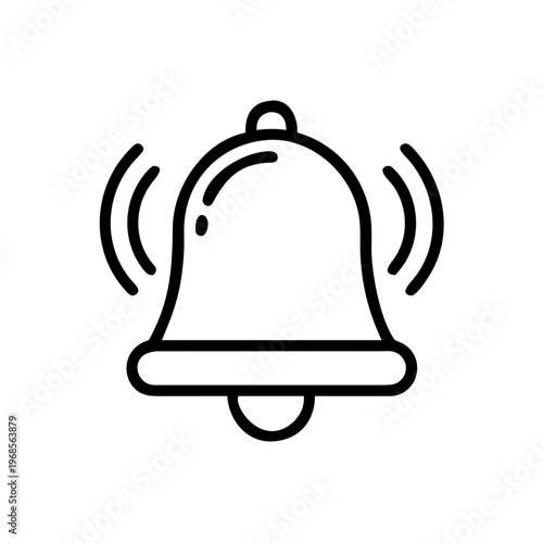 A minimalist line art illustration of a ringing bell icon
