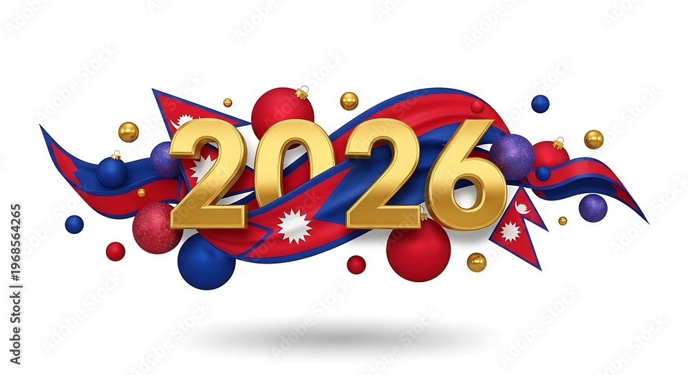 Fototapeta premium 2026 new year celebration with nepal flag and festive ornaments
