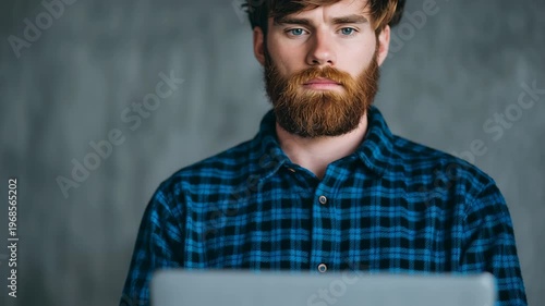 Covid testing at home, focused man looking at laptop screen in casual setting