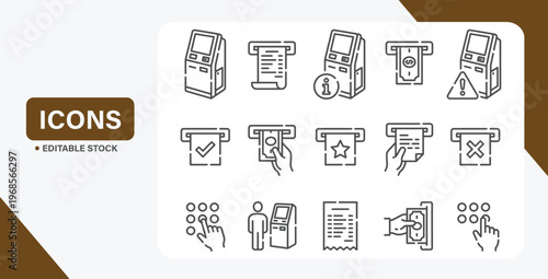 Self-service Terminal and Kiosk related line icon set. Interactive stand and Payment Terminal line vector icons.