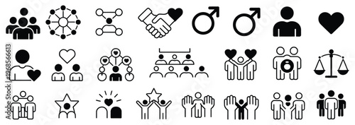 Gender Equality, Diversity and Collaboration Icon Set, Vector Illustration of Inclusion, Partnership, Human Connection, Justice, Unity, and Community Teamwork for Social Issues and Human Rights