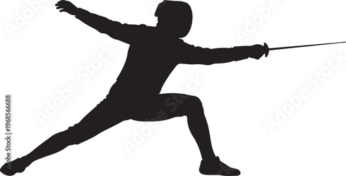 Silhouette of a fencer in action with sword