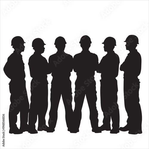 Black vector silhouettes of a diverse group of business people, friends, and family standing together as a team in a professional meeting or crowd illustration