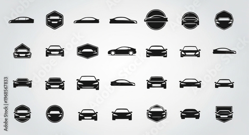 Collection of Car Silhouette Logos and Icons for Automotive Branding.