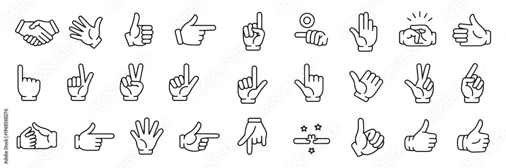 Fototapeta premium Hand Thin Line Icon Set, Hands and Gesture Icons with Editable Stroke, Vector Illustration for UI Design, Apps, Websites, Communication, and Human Interaction Concepts