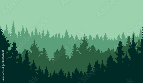 Green pine forest silhouette flat landscape