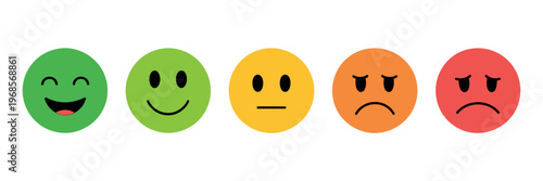 Feedback emoji faces vector colorful emoticons from happy to sad for surveys rating systems user feedback satisfaction scale and modern interface design