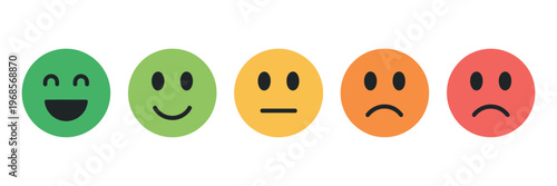 Feedback emoji faces vector colorful emotional scale from positive to negative expressions for rating systems surveys user experience feedback and interface elements