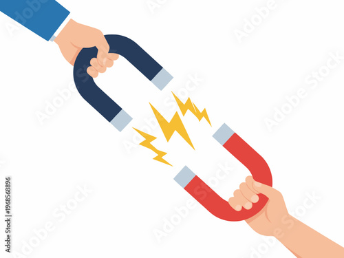 Horseshoe Magnets Held by Hands with Electric Lightning Sparks