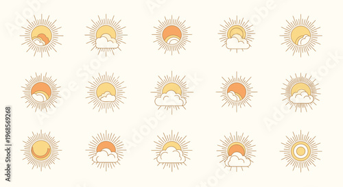Collection of Stylized Sun and Cloud Icons.