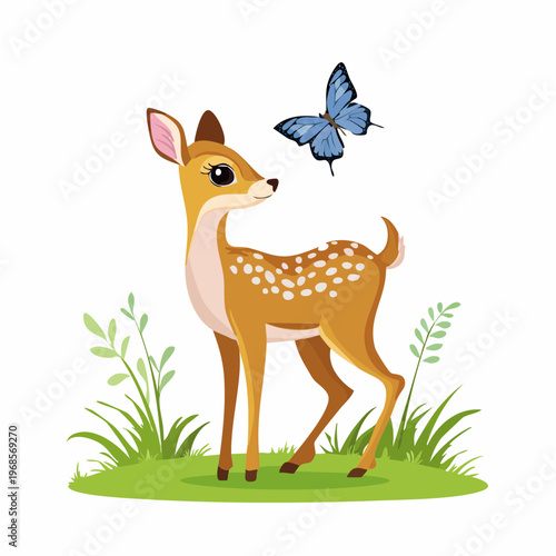 Rehkitz mit Schmetterling – Frühlingsszene