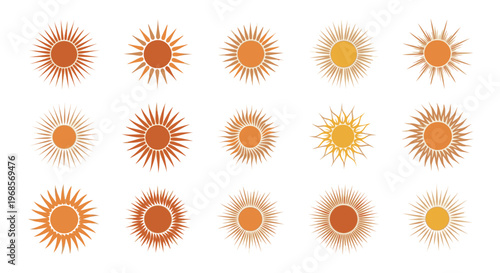 Collection of Stylized Sun Illustrations with Warm Hues.