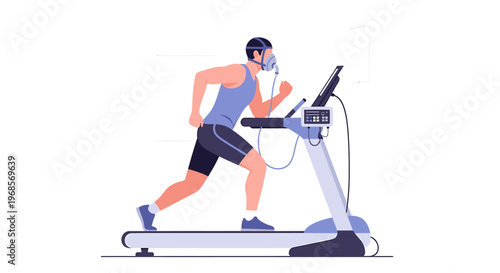 Athlete exercising on treadmill with mask fitness concept