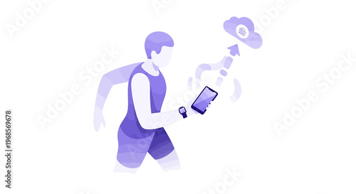 Athlete uploading data to cloud illustration modern technology concept