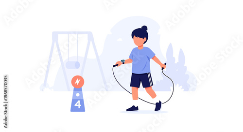 Child skipping rope outdoor activity illustration
