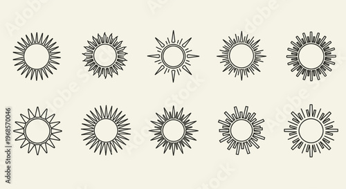 Collection of Ten Unique Sunburst Designs in Vintage Style.