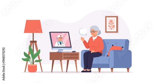 Elderly woman consulting doctor online illustration telemedicine concept healthcare