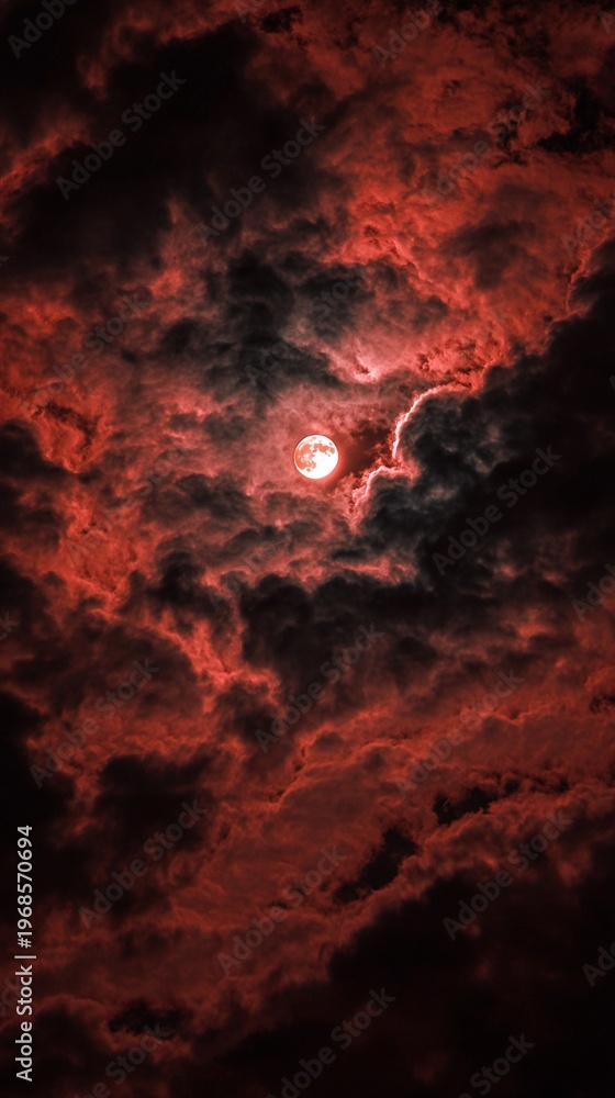 Fototapeta premium Dark clouds with a blood moon. mystery and fantasy