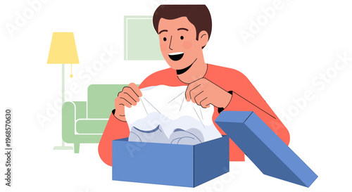 Man opening gift box illustration